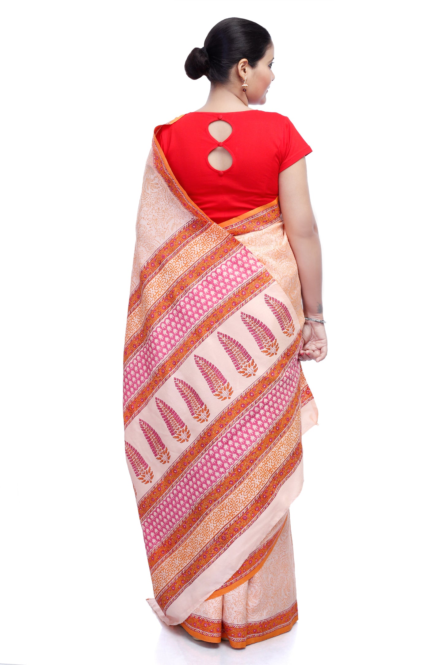 Pittora 'Blush' Sanganeri Hand-Block Print Soft Tafetta Silk Kozāja Saree