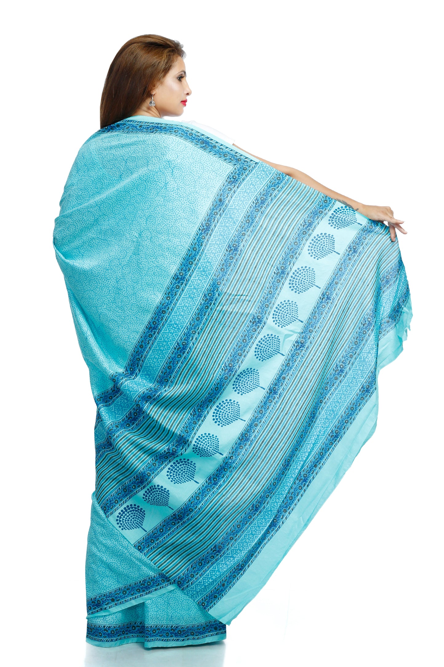 Pittora 'Arctic' Sanganeri Hand-Block Tafetta Silk Kozāja Saree