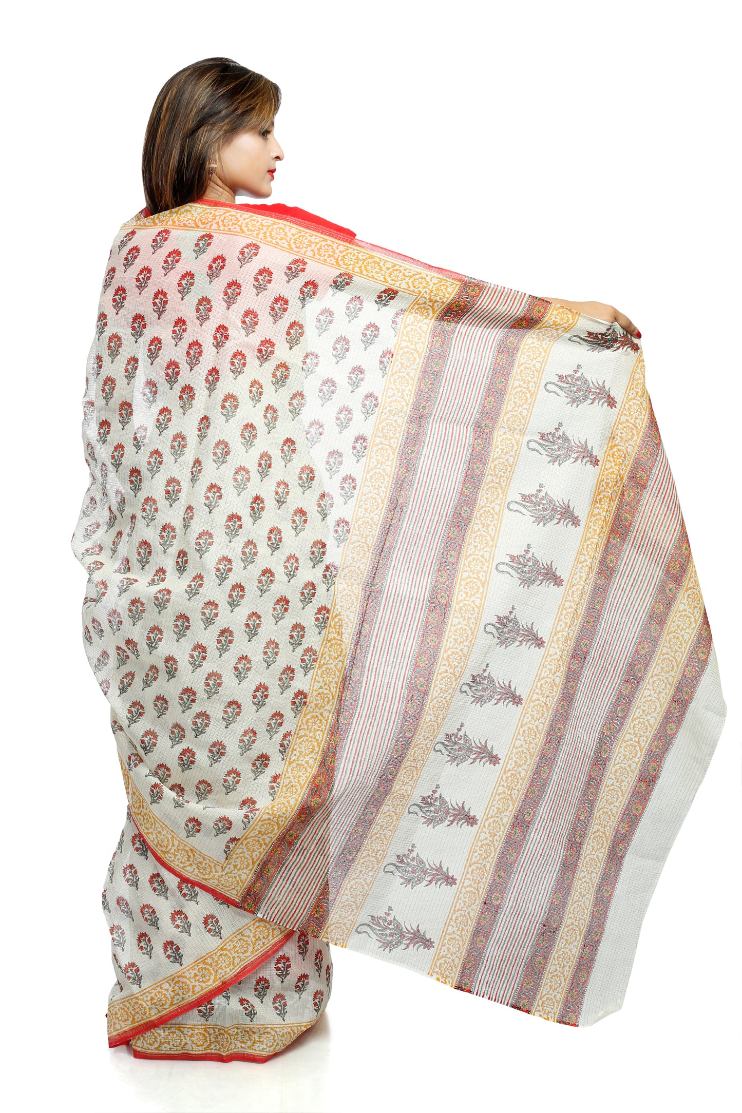 Pittora 'Sepia' Sanganeri Hand-Block Print Kota Munga Doria Silk Kozāja Saree