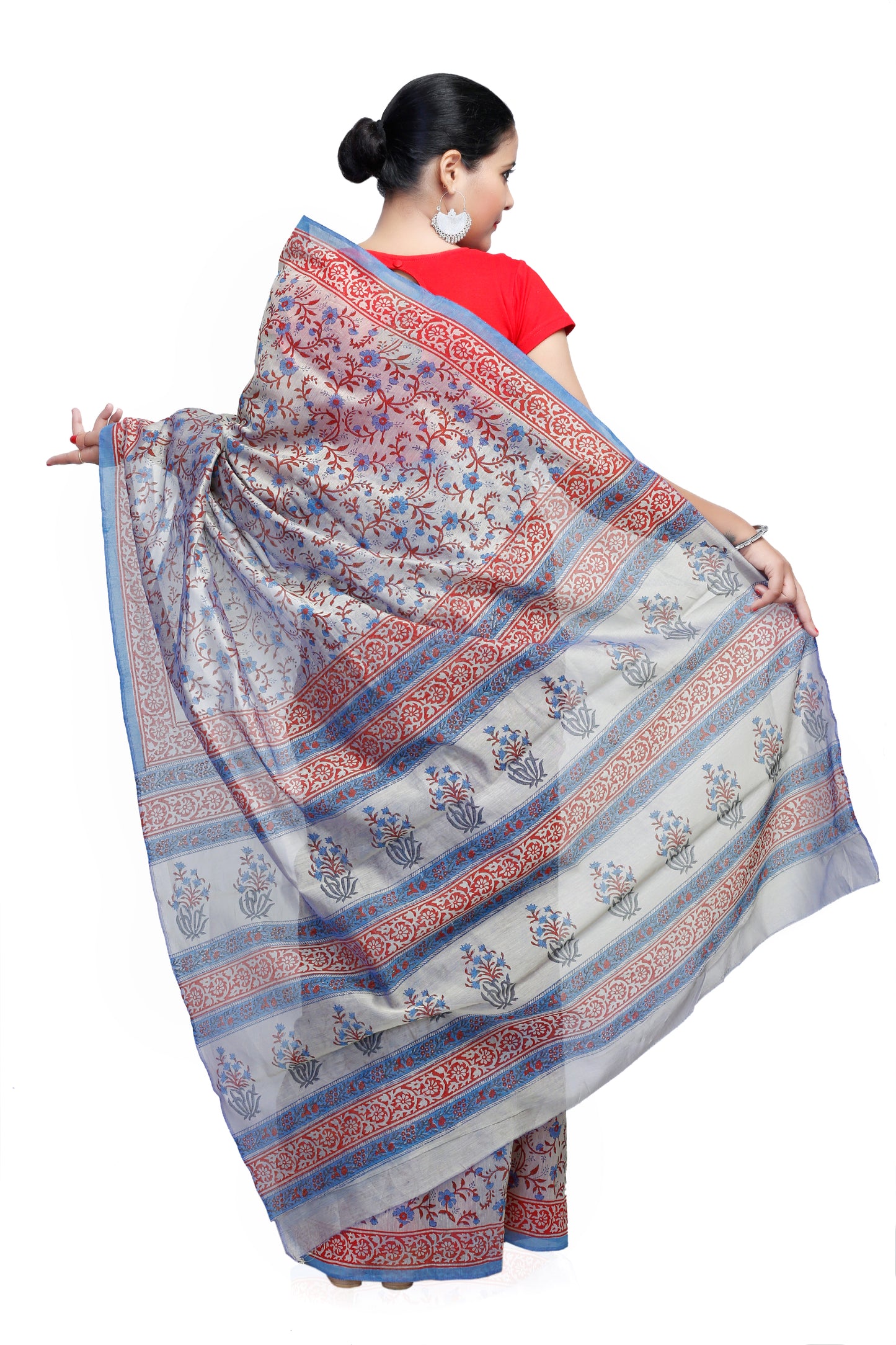 Pittora 'Dove' Sanganeri Chanderi Karpāsa Hand-Block Print Saree