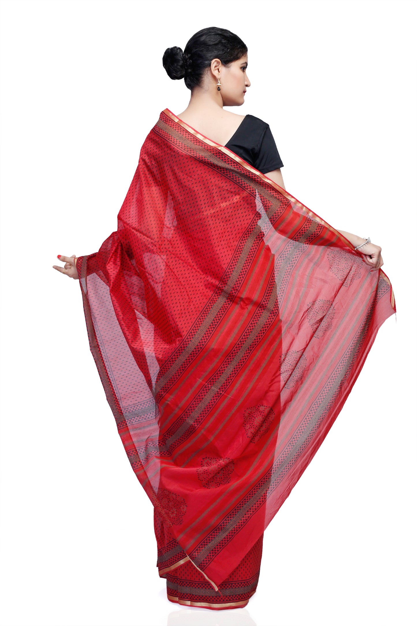 Pittora 'Scarlet' Sanganeri Hand-Block Print Chanderi Silk Kozāja Saree  with Zari Border