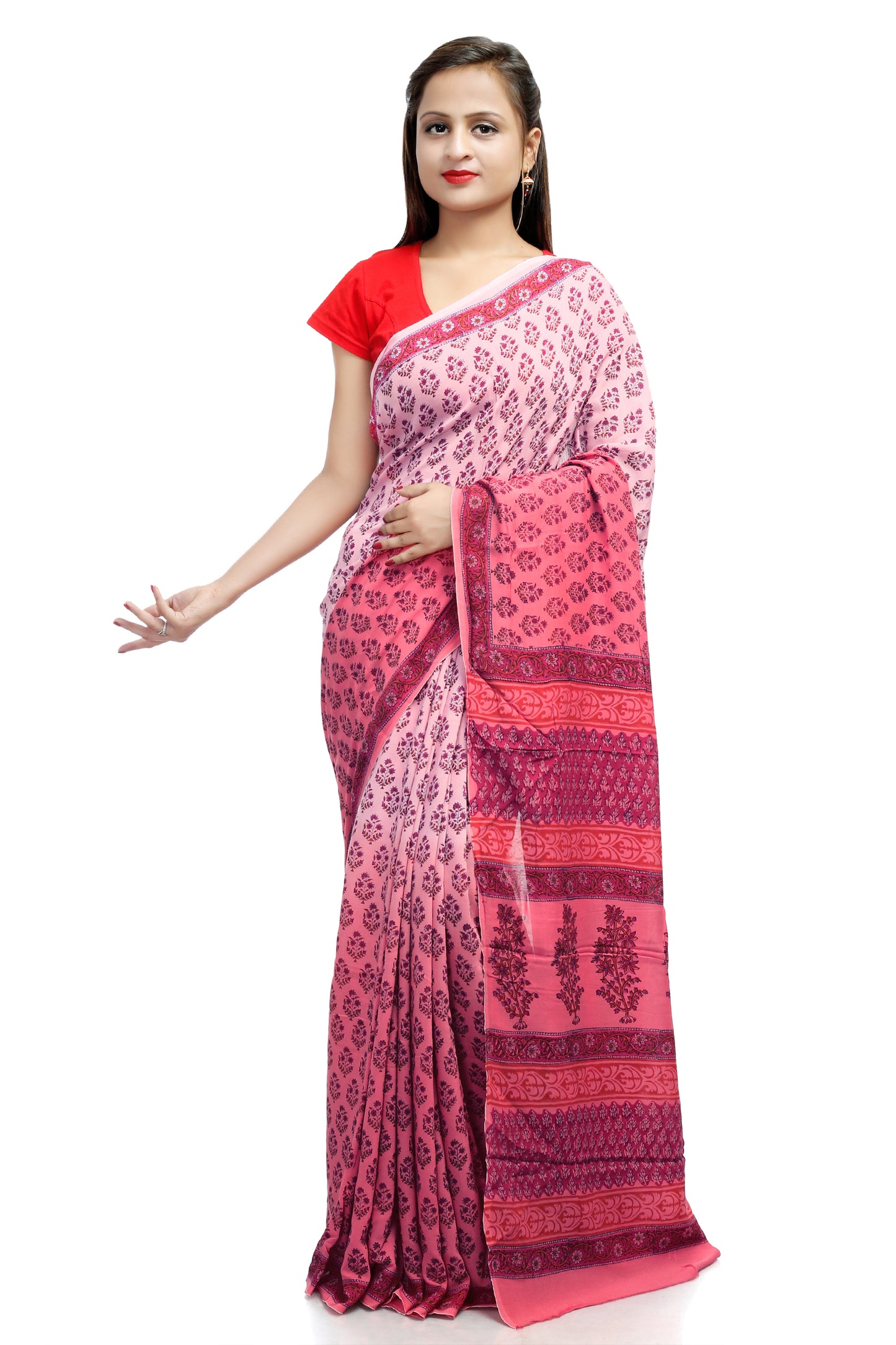 Pittora Dhoop-Chaav 'Rose' Sanganeri Hand-Block Print Munga Georgette Saree