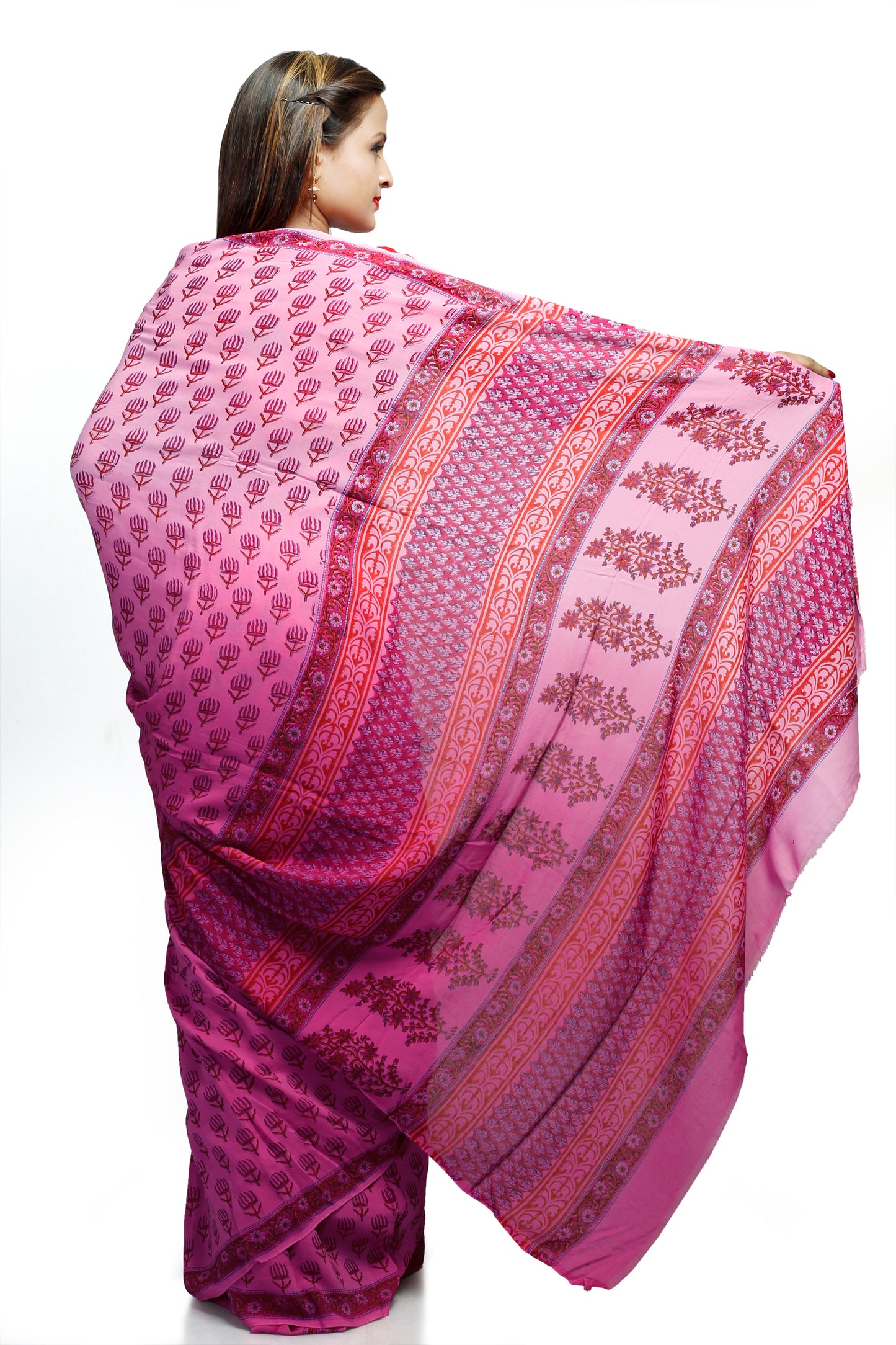 Pittora Dhoop-Chaav 'Rose'  Sanganeri Hand-Block Print Munga Georgette Saree