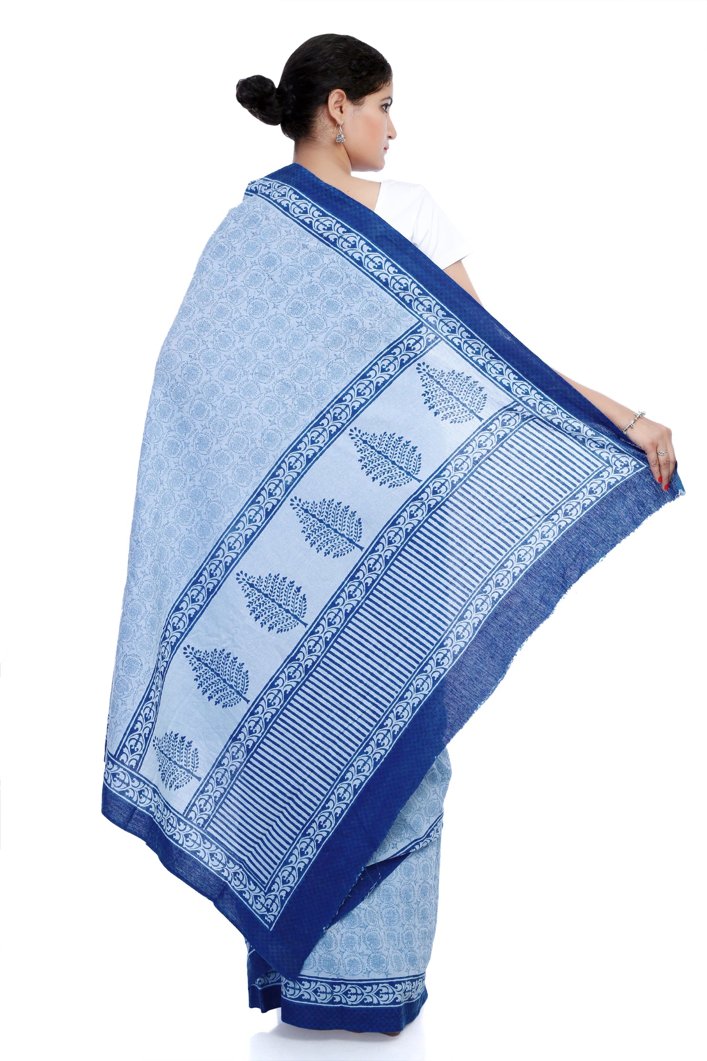 Pittora 'Ultramarine' Sanganeri Hand-Block Print Blue Denim Saree