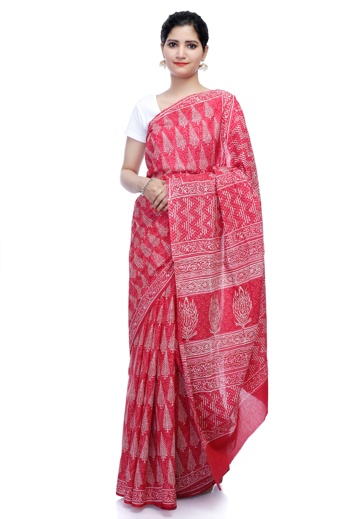 Pittora 'Desire' Sanganeri Discahrge and Dabu Fusion Hand- Block Print Mul Mul Karpāsa Saree