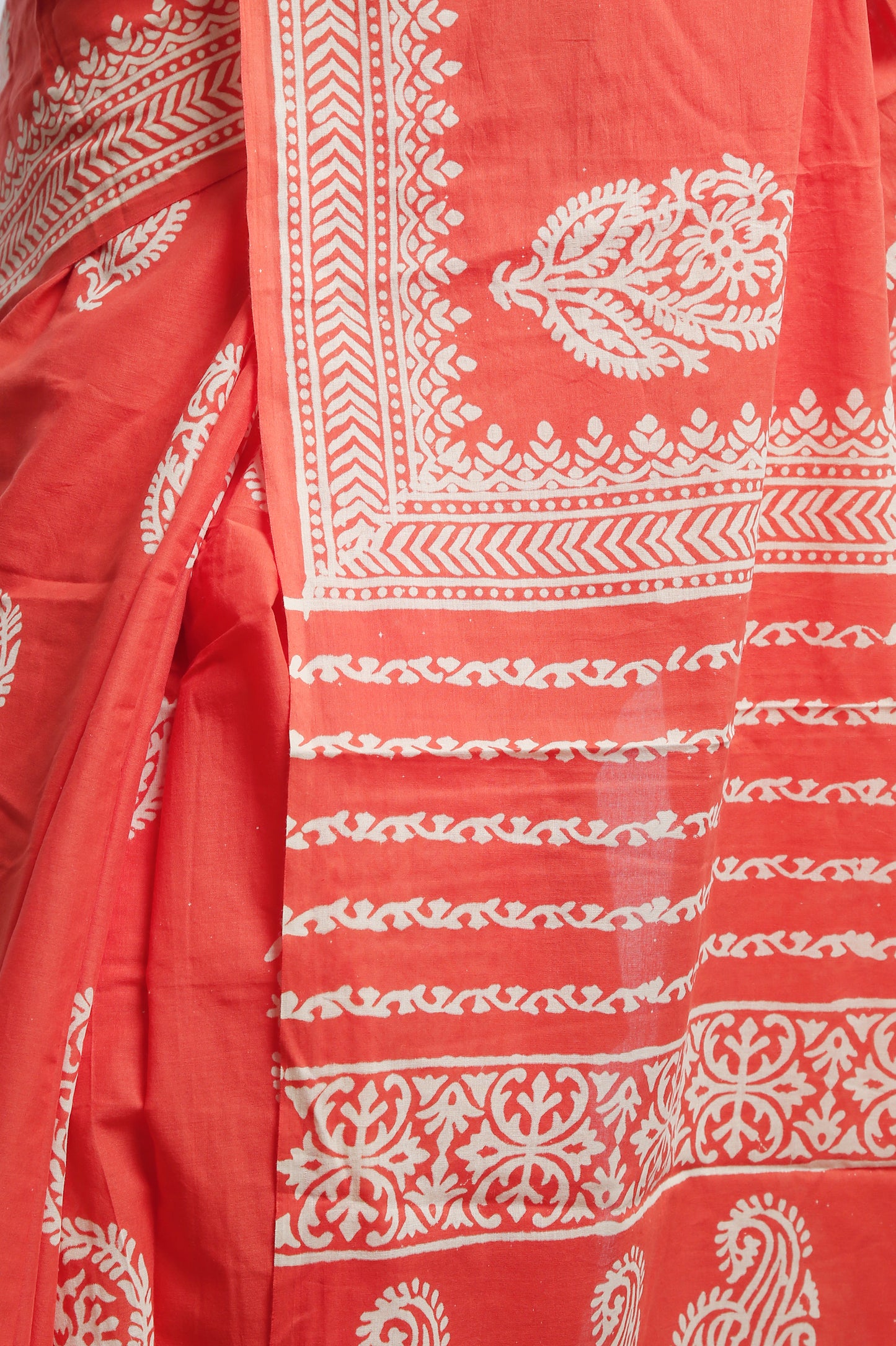 ‘Apricot’ Sanganeri Discharge Mul Mul Karpāsa Saree