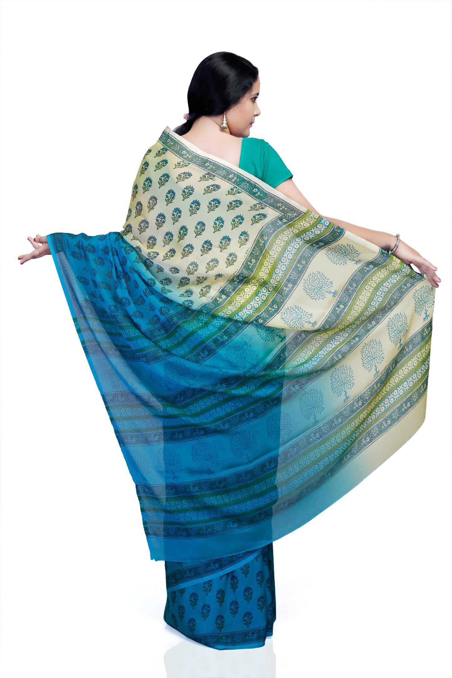 Pittora 'Berry Blonde' Shaded Sanganeri Hand-Block Print Crepe Georgette Saree