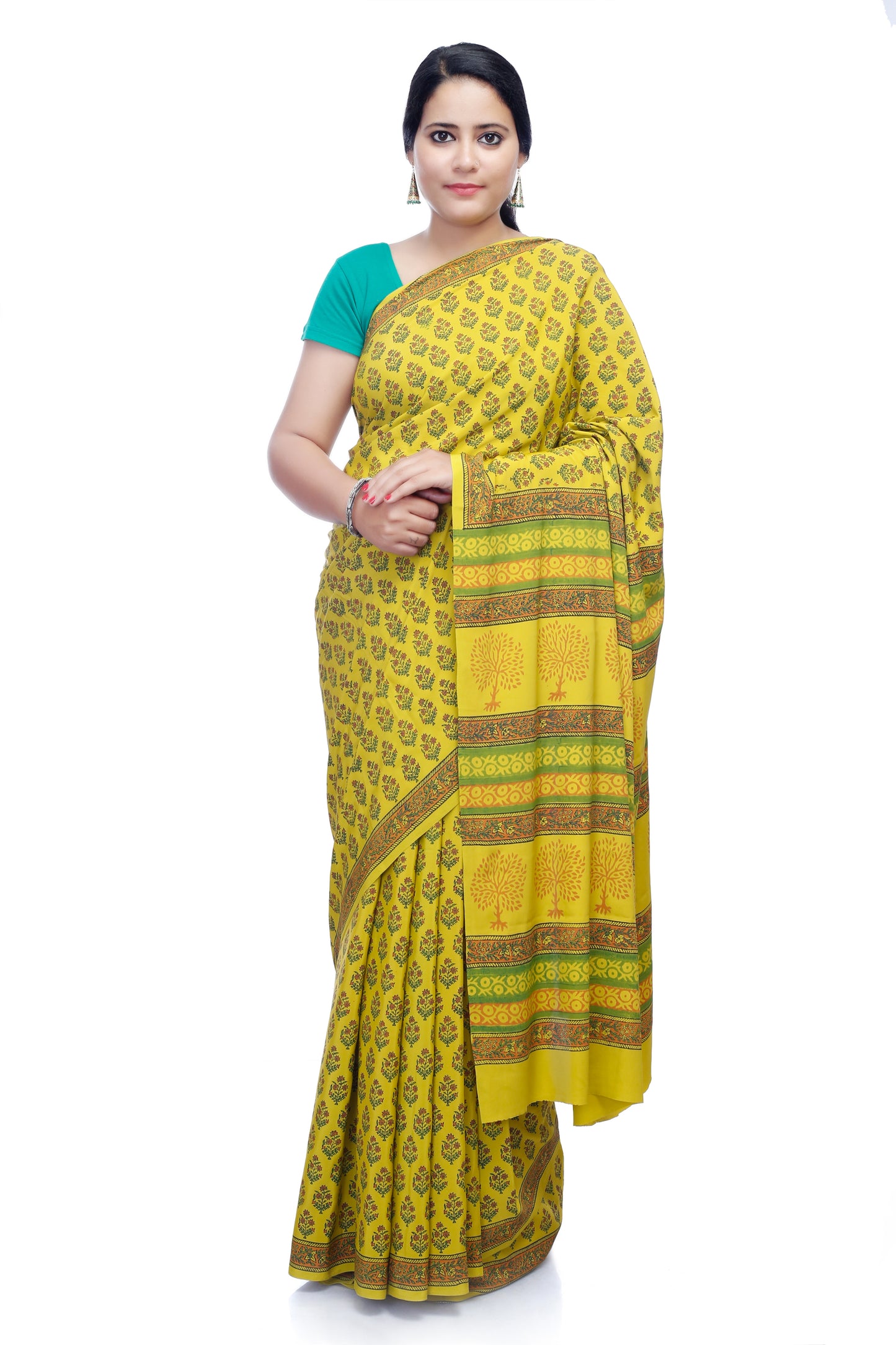 Pittora 'Canary' Sanganeri Hand-Block Print Munga Tussar Georgette Saree