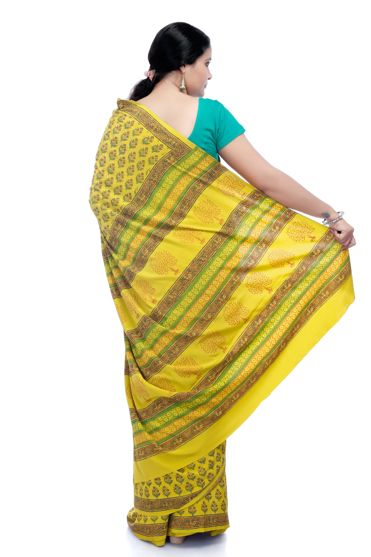 Pittora 'Canary' Sanganeri Hand-Block Print Munga Tussar Georgette Saree