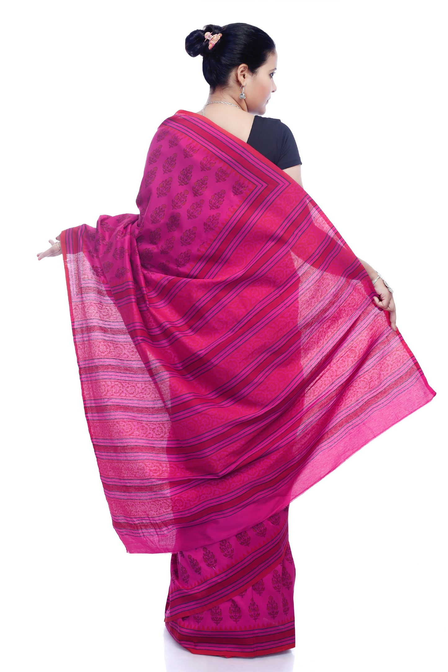 Pittora 'Plum' Sanganeri Hand Block Print Handloom Silk Kozāja Saree